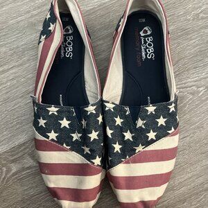 BOBS by Skechers USA American Flag Red White Blue Slip On Casual Flats Womens 11